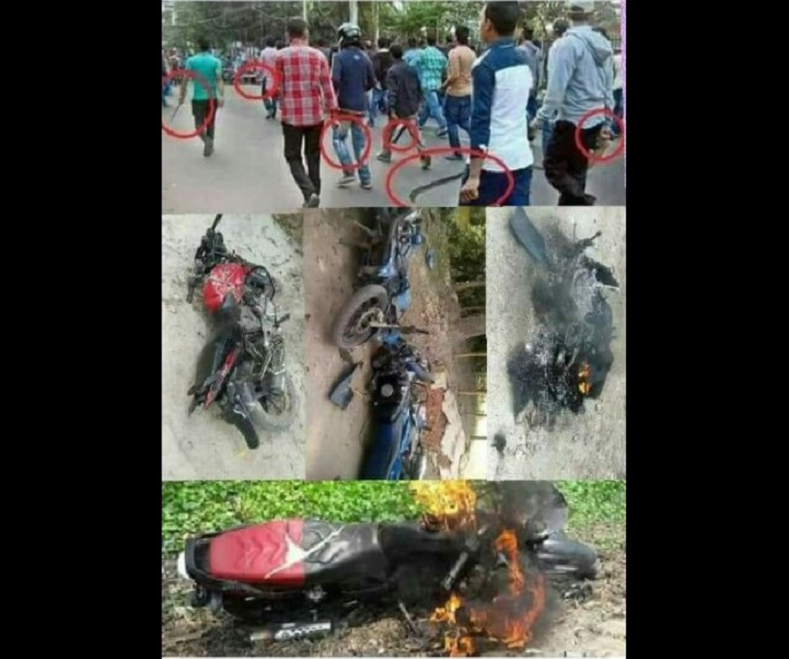 ভাঙচুর-অগ্নিসংযোগ-10 vehicles vandalized and torched in the clash between two groups of BNP